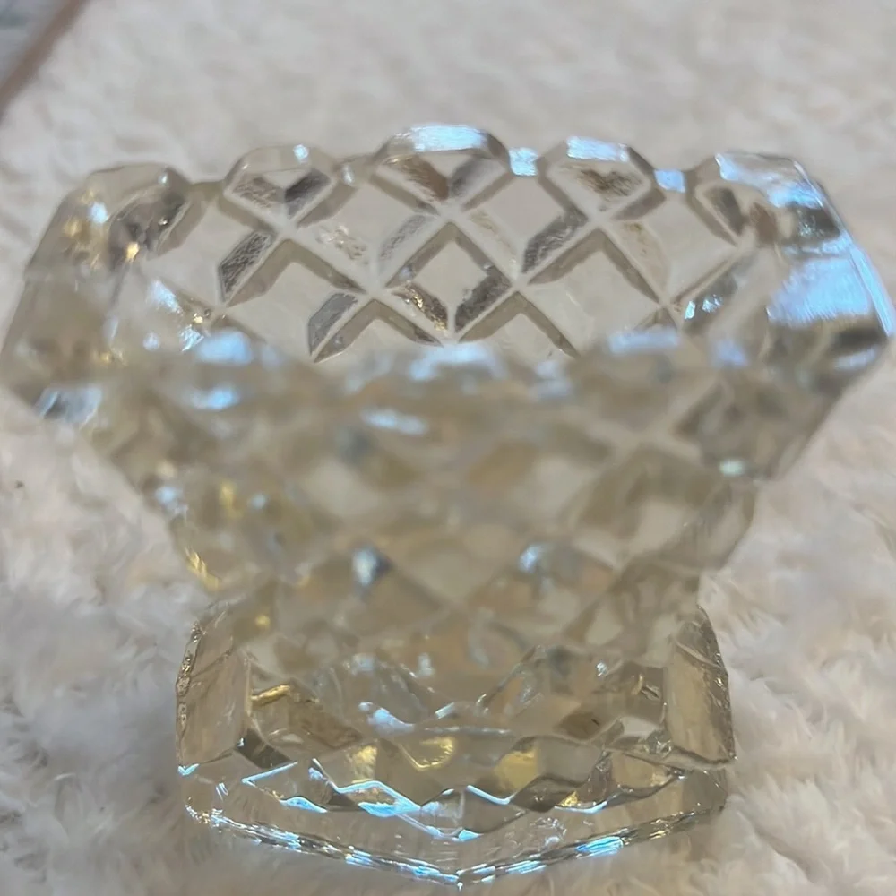 Vintage Bohemian Toothpick Holder Czech Diamond Pattern Fan Shape Collectible